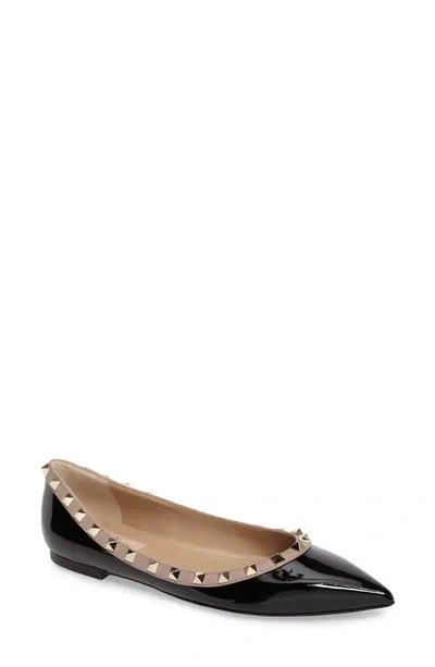 Valentino Garavani Rockstud Pointed Toe Ballerina Flat In Black