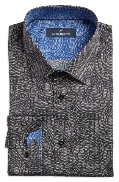 Daniel Hechter Paisley Non-iron Stretch Dress Shirt In Black