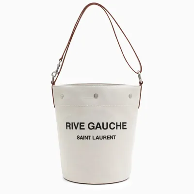 Saint Laurent Medium White Bucket Bag In Beige