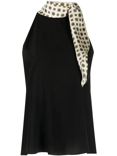 Rosie Assoulin Tie-neck Printed Silk-twill And Crepe De Chine Top In Black