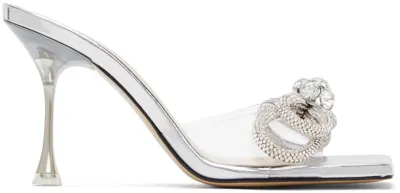 Mach & Mach Double Bow Crystal-embellished Leather And Pvc Mules In Silver