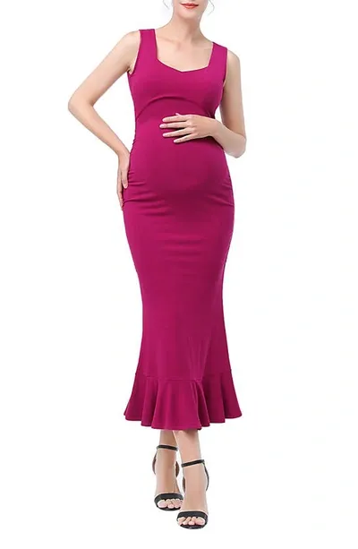 Kimi And Kai Ethel Maternity Mermaid Dress In Berry