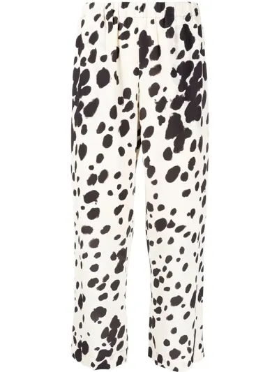 Marni Cow-print Cropped Trousers In White