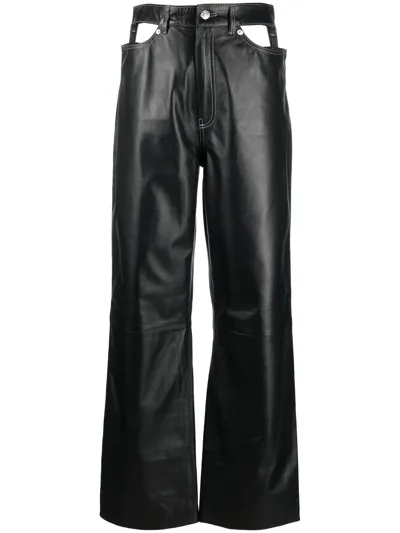 Manokhi Wide Cut-out Leather Trousers In Black