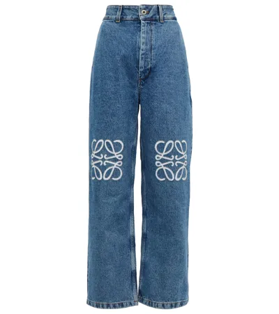 Loewe Anagram High-rise Wide-leg Jeans In Jeans Blue