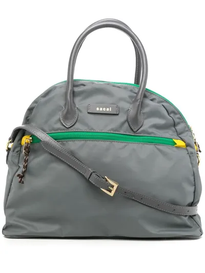 Sacai Medium Logo-patch Shoulder Bag In Grey