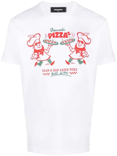 Dsquared2 Pizza Twins Graphic-print Cotton-jersey T-shirt In White