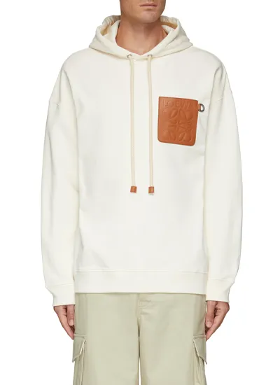 Loewe White Hoodie With Leather Logo Patch In Neutral