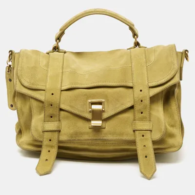 Pre-owned Proenza Schouler Green Suede Ps1 Top Handle Bag