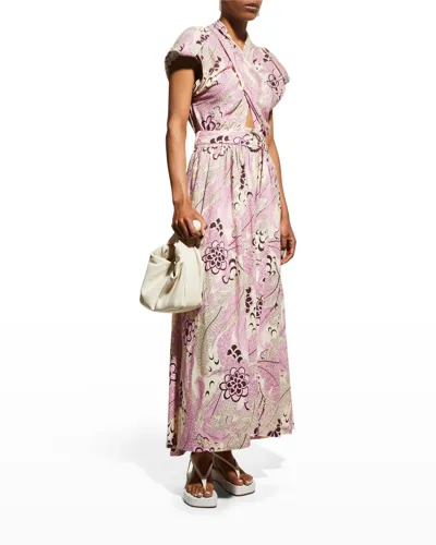 Derek Lam 10 Crosby Celeste Floral Front-twist Belted Maxi Dress In Pink