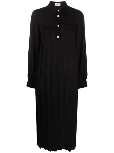 Ferragamo Pleated-skirt Silk Shirt Dress In Nero