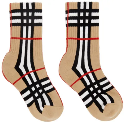 Burberry Beige Check Socks In Archive Beige