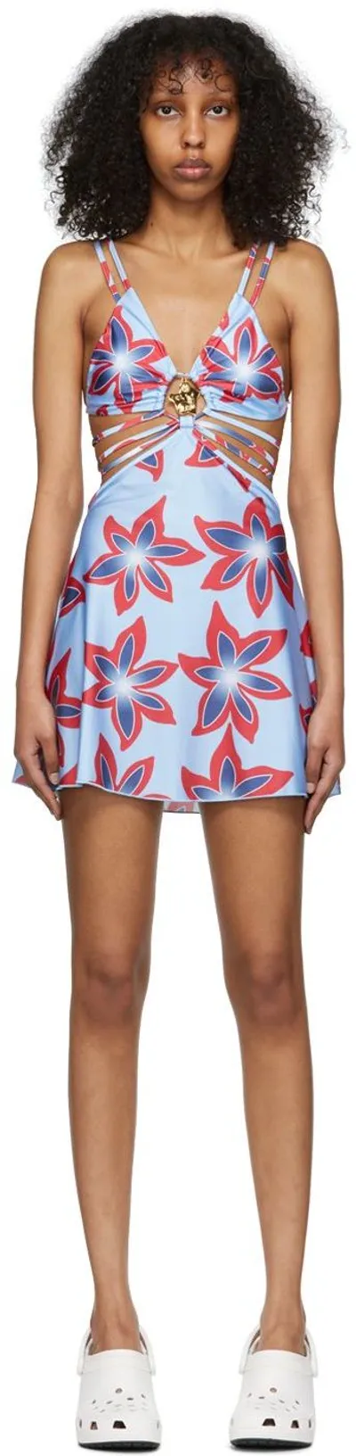 Chopova Lowena Ssense Exclusive Blue Gravity Mini Dress In Blue/red