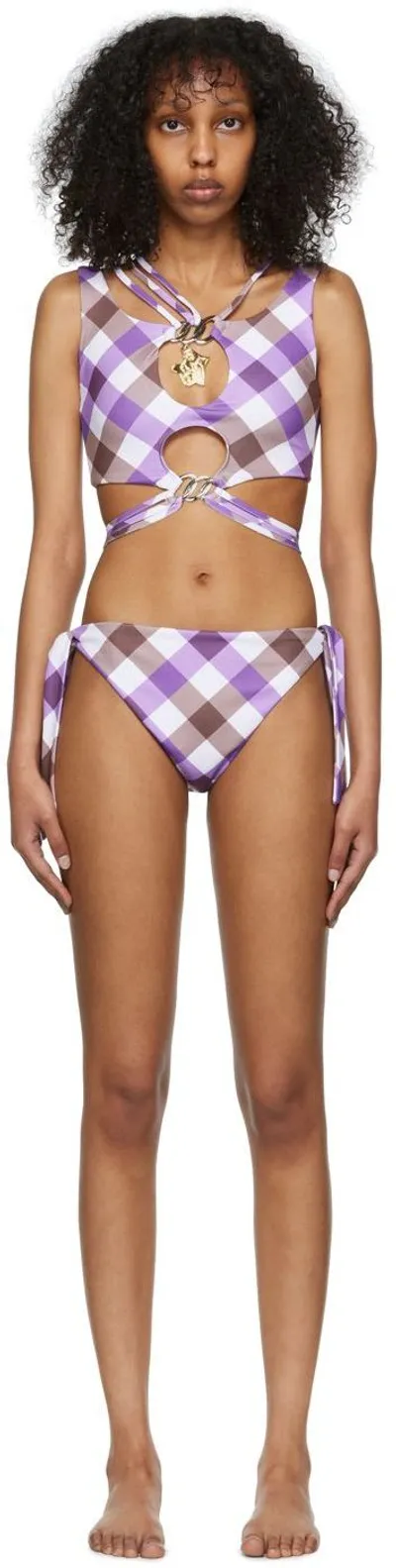 Chopova Lowena Ssense Exclusive White Alley Bikini In Purple/brown/white