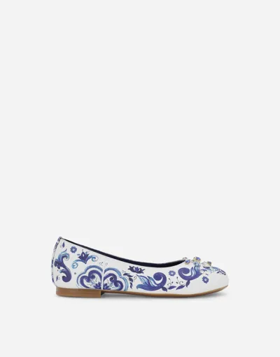 Dolce & Gabbana Kids' Majolica-print Calfskin Ballet Flats In Multicolor