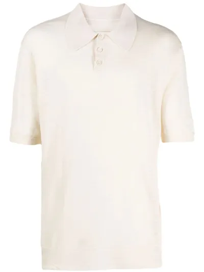 Maison Margiela Off-white Linen-wool Blend Polo Shirt