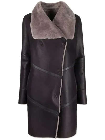 Liska Off-centre Front Fastening Coat In Purple