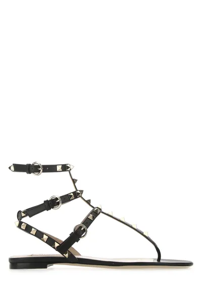 Valentino Garavani Black Leather Rockstud Thong Sandals  Nd  Donna 39