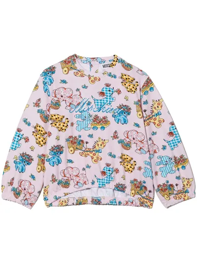 Moschino Babies' Graphic-print Crew Neck Sweatshirt In Pink