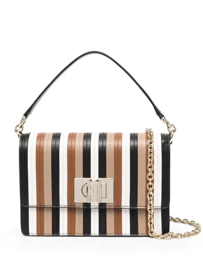 Furla Stripe-pattern Leather Bag In Black