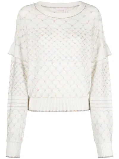 See By Chloé Ruffle-detail Knitted Jumper In White