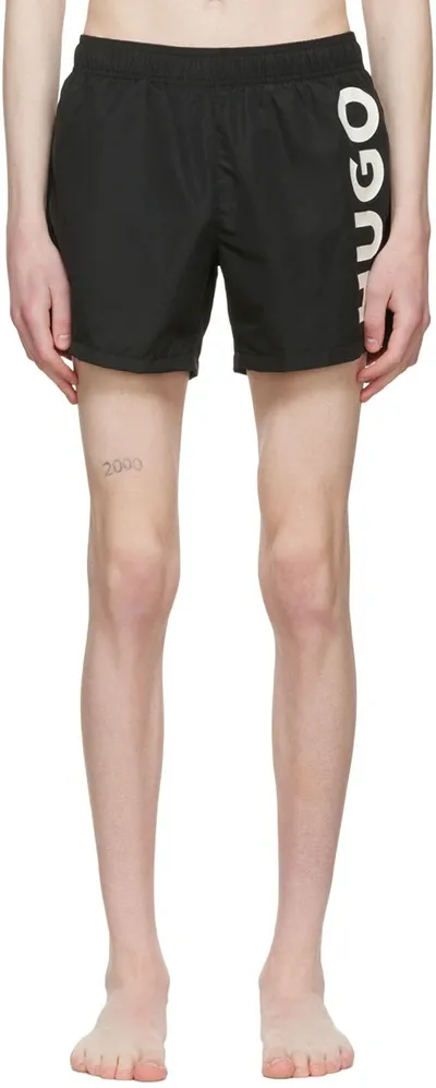 Hugo Abas Logo Graphic Swim Trunks In Black