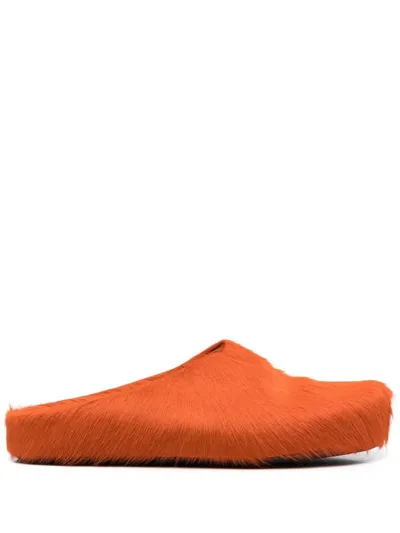 Marni Calf-hair Cushioned Slippers In Orange