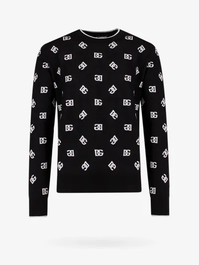 Dolce & Gabbana Logo-print Fine-knit Jumper In Black