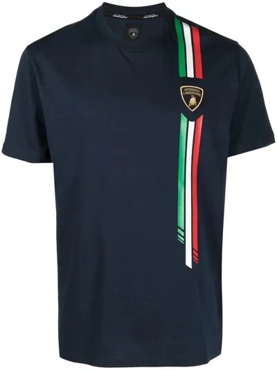 Automobili Lamborghini Man Navy Blue T-shirt With Tricolor Band