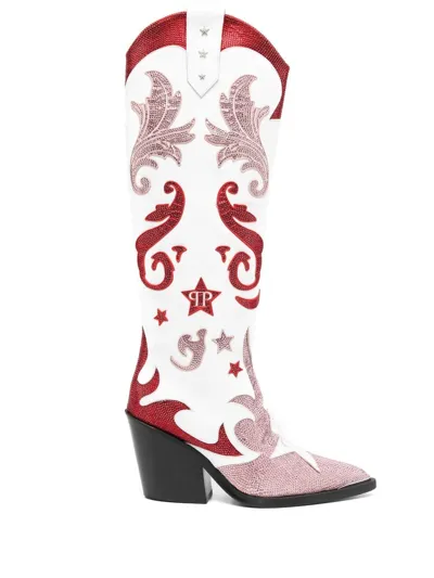 Philipp Plein Cowboy 100mm Rhinestone-mebellihsed Boots In Red