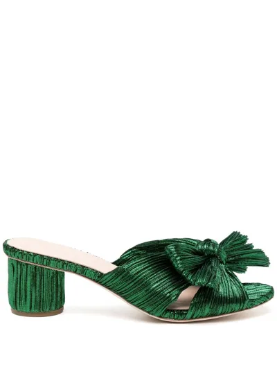 Loeffler Randall Emilia Pleated Knot Slide Sandals In Emerald