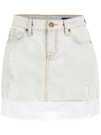 Amir Slama Broderie-anglaise Trim Denim Skirt In Neutrals