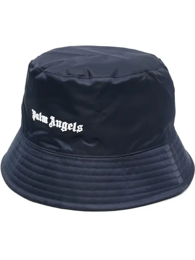 Palm Angels Lettering Logo Bucket Hat In Blue White