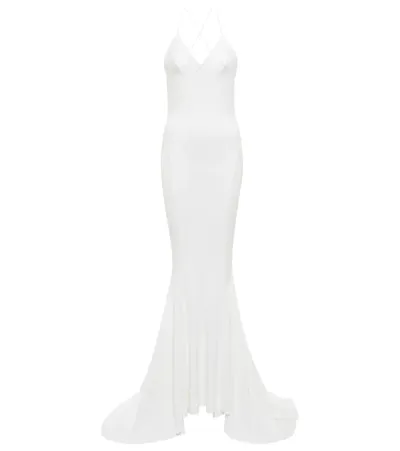 Norma Kamali Low Back Slip Mermaid Fishtail Gown In Snow White