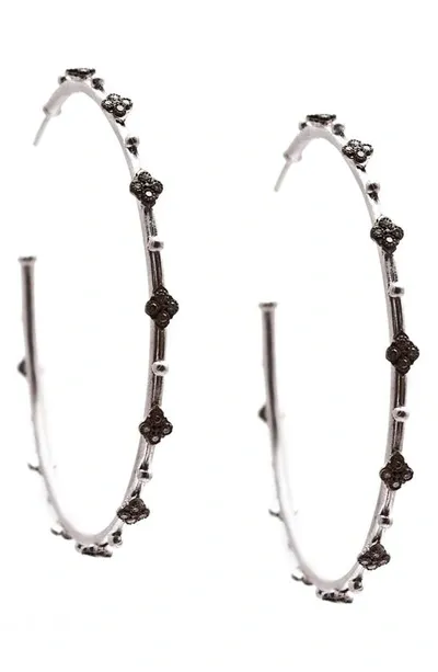 Armenta New World Crivelli Black Diamond Hoop Earrings In Silver