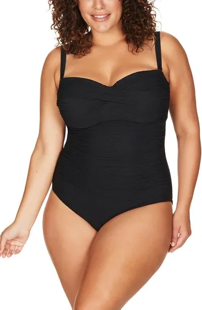 Artesands Plus Size Botticelli Underwire Bandeau One-piece Swimsuit In Black