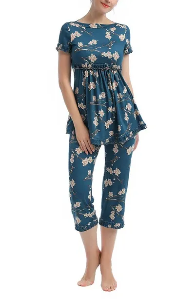 Kimi And Kai Zadie Floral Maternity/nursing Pajamas In Navy