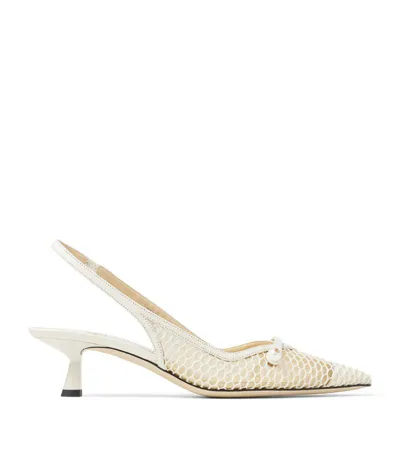 Jimmy Choo Amita 45 Mesh And Leather Slingback Pumps In White/latte