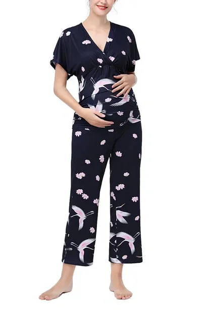 Kimi And Kai Birdie Maternity/nursing Pajamas In Multicolored