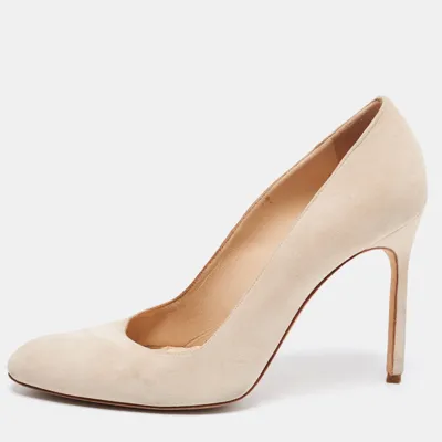 Pre-owned Manolo Blahnik Beige Suede Round Toe Pumps Size 38