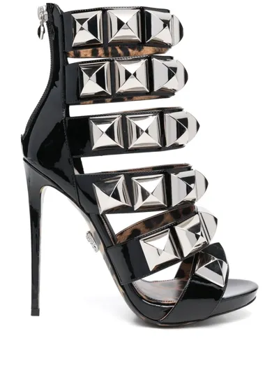 Philipp Plein Studded Leopard-print Sandals In Silver