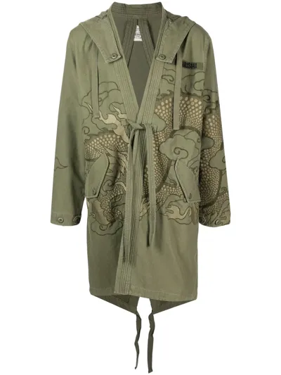 Maharishi Embroidered Front-tie Fastening Jacket In Grün