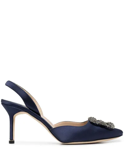 Manolo Blahnik Hangisli Satin Slingback Pumps In Blue