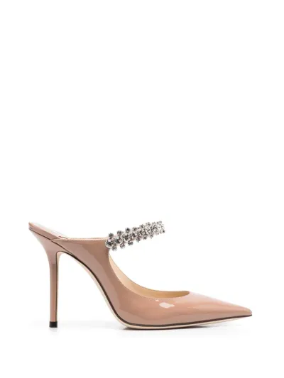 Jimmy Choo Bing 100 Crystal-embellished Patent-leather Mules In Ballet Pink