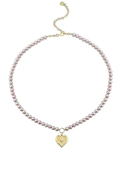 Sydney Evan Scallop Heart Charm Beaded Choker In Rose