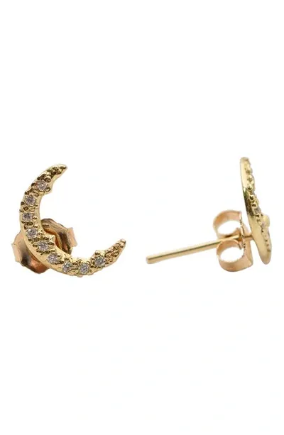 Armenta Pavé Diamond Crescent Moon Stud Earrings In Gold