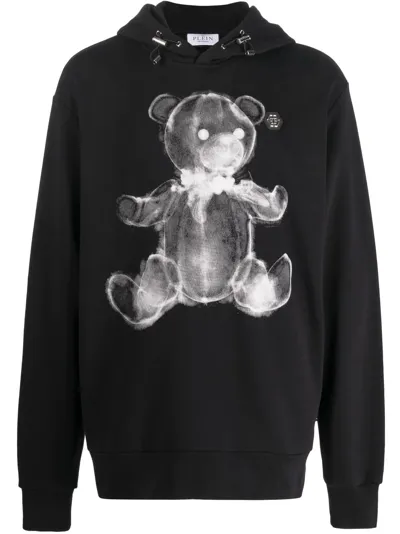 Philipp Plein Teddy Print Cotton Hoodie In Black