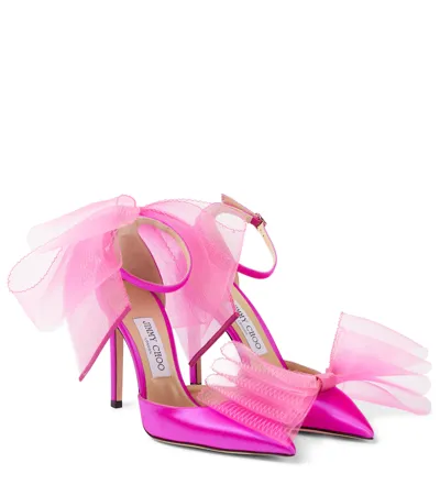 Jimmy Choo Averly 100 Bow-detailed Satin Pumps In Fuchsia/fuchsia