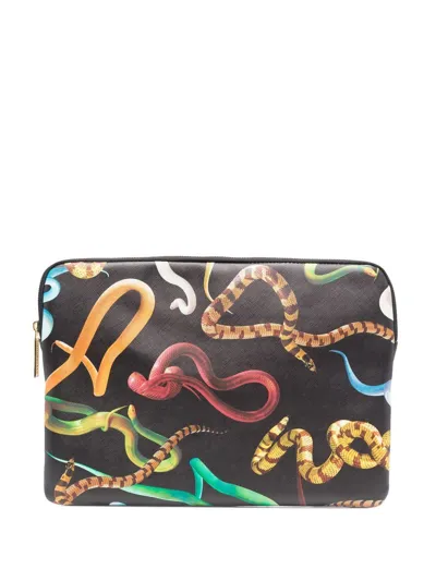 Seletti Snake-print Laptop Case In Black