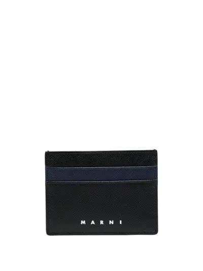 Marni Logo Print Leather Card Holder In Black